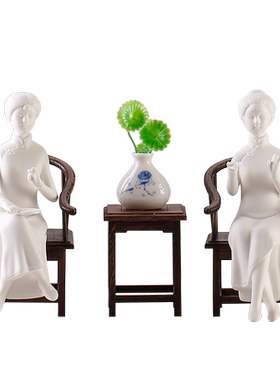 陶瓷装饰品新中式柜子仕女摆件