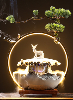 中式招财a流水摆件假山喷泉创意客厅办公室桌面装饰品乔迁开业送