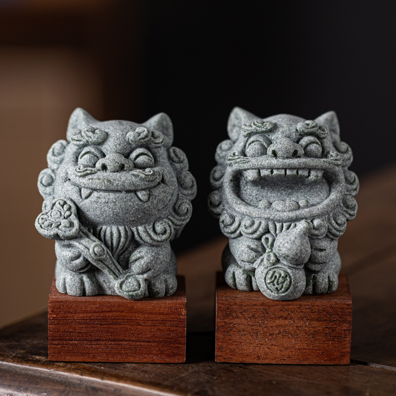 青砂石鱼缸造景可爱茶桌小狮子