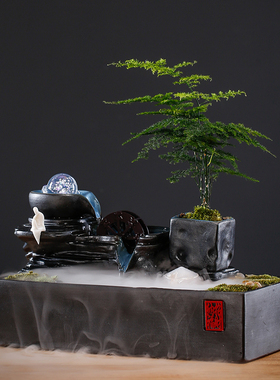 时来运转招财流水小加湿器微景观桌面造景客厅乔迁送礼品