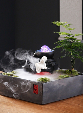 中式时来运转招财流水小加湿器微景观桌面造景客厅乔迁送礼品