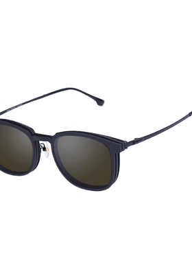 圆框近视纯钛偏光夹片太阳镜