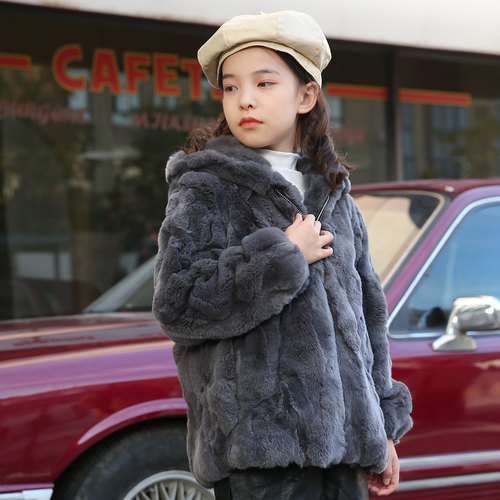 儿童真皮草獭兔毛拉链