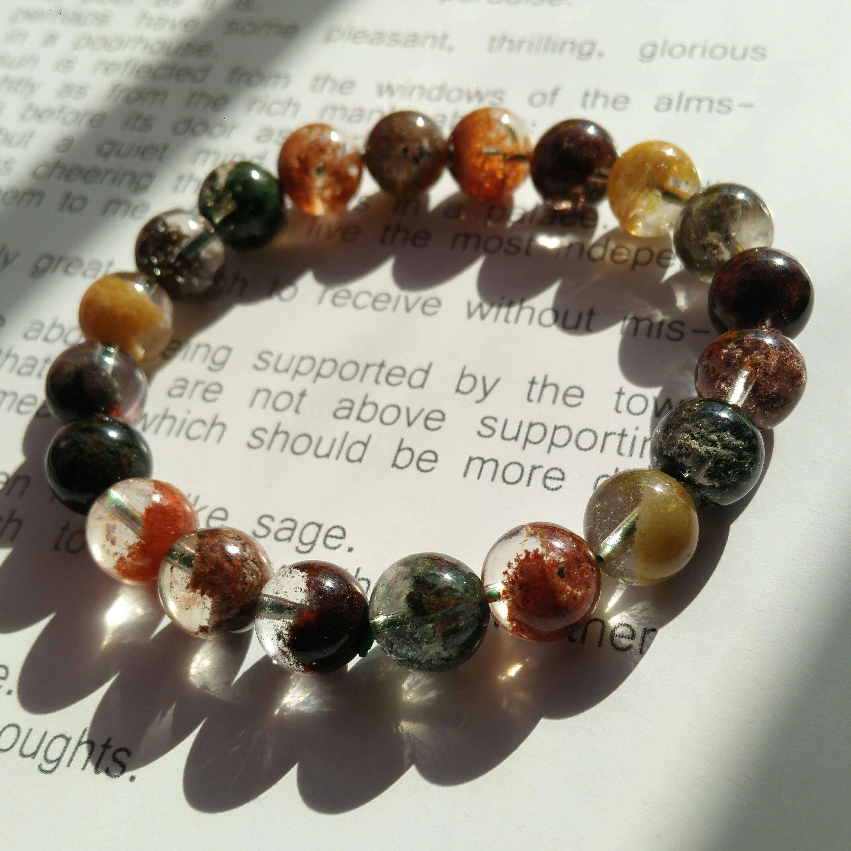 天然四季幽灵手串聚宝半盆异象彩绿黄红幽灵水晶手链男女情侣礼物