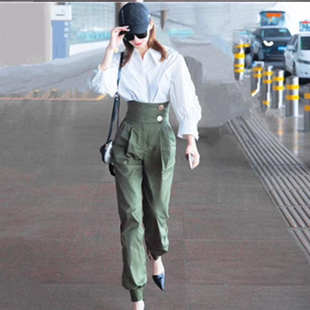 明星同款戚薇时尚高腰休闲宽松直筒显瘦九分裤子女夏2025新款