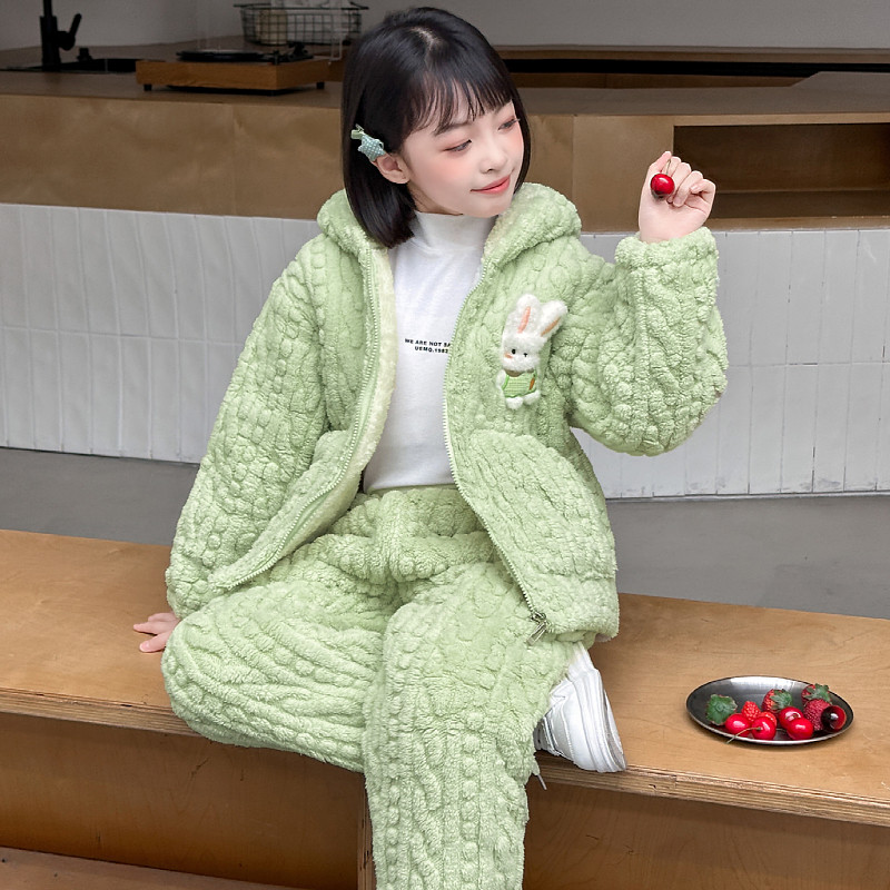 女童睡衣加绒加厚冬款三层夹棉中大童小女孩珊瑚绒家居服保暖套装,童装/婴儿装/亲子装,家居服套装,淘宝优惠券,粉丝福利购,淘宝优惠卷