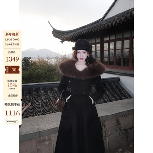 大毛领收腰显瘦双面呢大衣外套 圣诞新品 吃绿色菜 嗲腰大衣