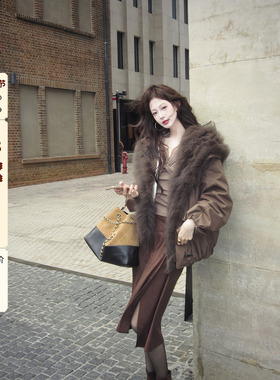 吃绿色菜【巴萨尔落日 圣诞新品】可拆毛领羽绒服连帽防风派克服