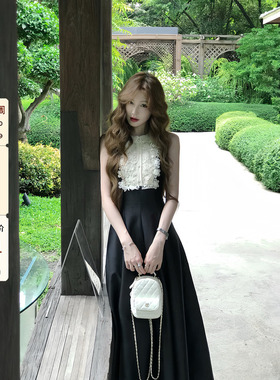 吃绿色菜【珍妮晚宴】法式娃娃领miu系蕾丝无袖古早千金风连衣裙