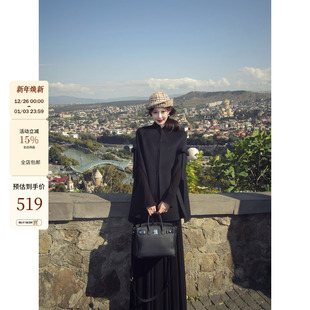 吃绿色菜 千金风蝴蝶结斗篷羊毛双面呢外套 幸子小姐