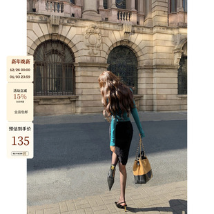 包臀半身裙 钓系姐感黑色蕾丝微透修身 吃绿色菜 圣诞新品