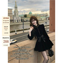 连衣裙秋季 赫本风黑色丝绒长袖 伯拉德千金 吃绿色菜