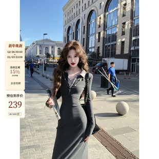 针织连衣裙 polo领蕾丝假两件修身 吃绿色菜 细腰陷阱