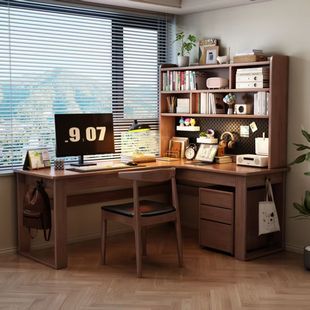 高颜值L型转角全实木洞洞板学生电脑学习桌学生学习电竞超大书桌