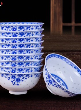 景德镇青花瓷碗10个装米