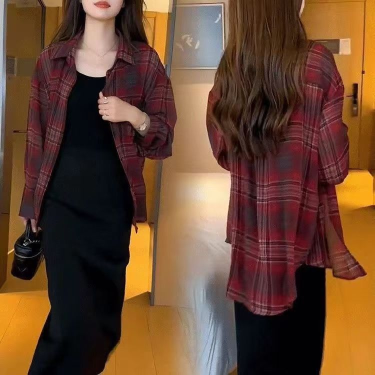 洋气超轻薄防晒衣女外穿宽松显瘦垂直燕尾格子小众设计衬衫防晒衣