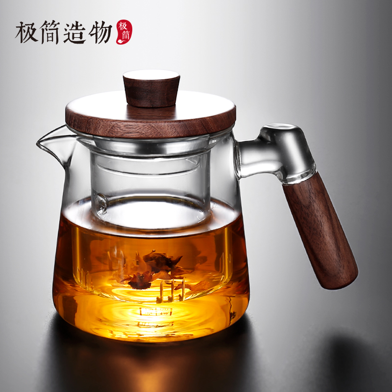 加厚耐高温玻璃过滤煮茶木把