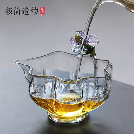 鸢尾花高硼硅荷叶公道杯手工家用玻璃分茶器加厚公杯茶海功夫茶具