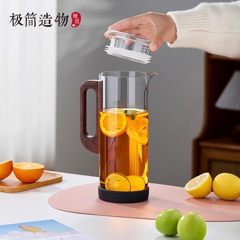家用玻璃冷水壶大容量木把凉水杯