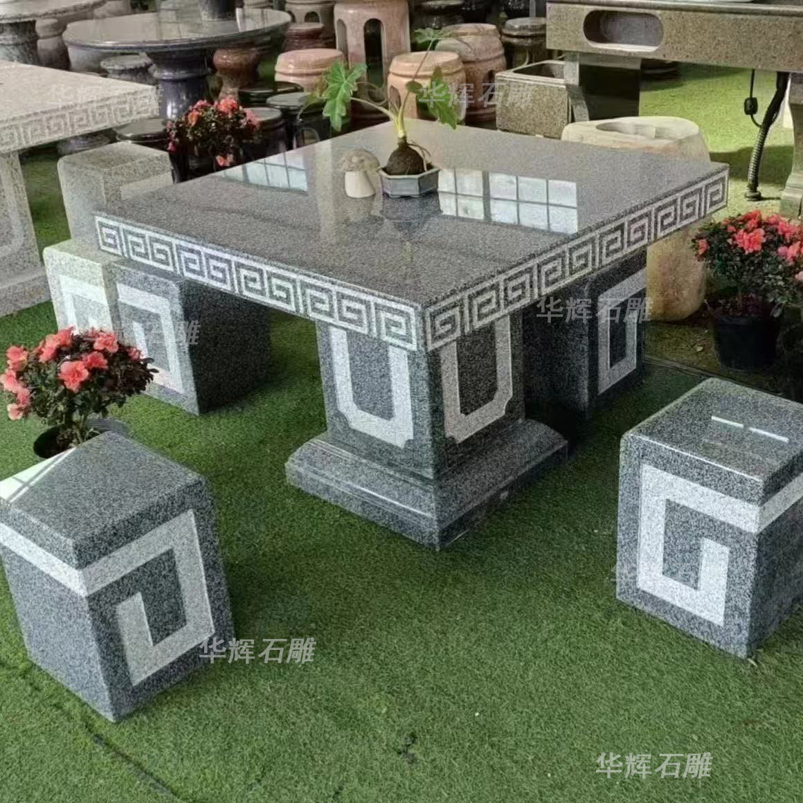 石桌石凳一套天然花岗岩户外石头方形凳子桌子室外庭院石桌子别墅