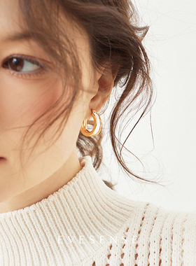 EVESENSE艺术珐琅白色圆圈原创耳环高级咖色复古简约百搭小众耳饰