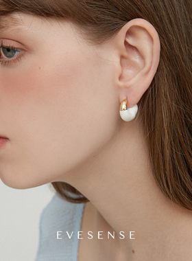 EVESENSE甜奶油系列原创设计白色珐琅金属圆圈耳环小众高级感耳饰