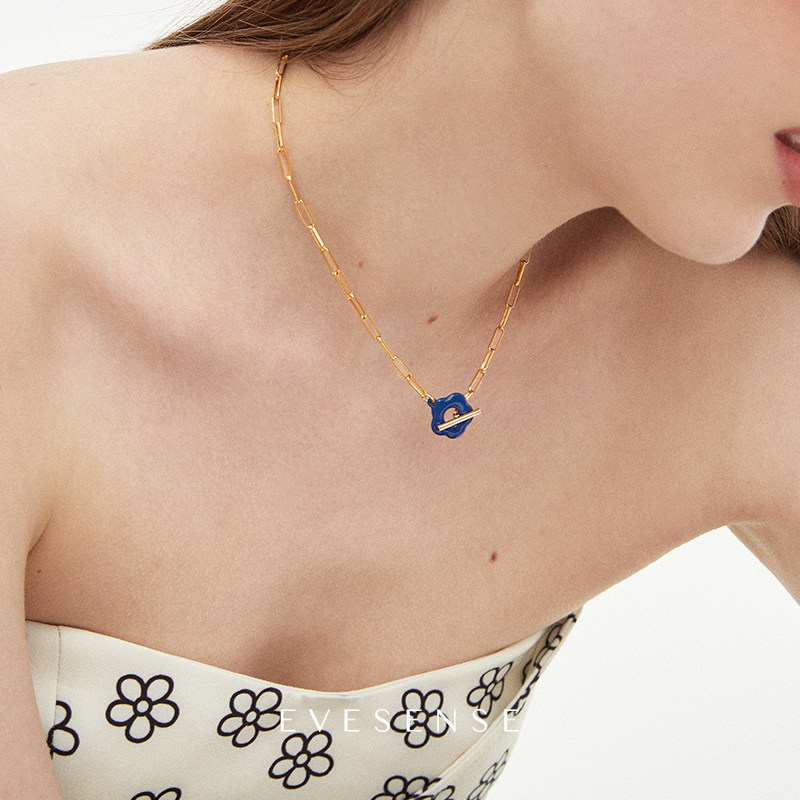 EVESENSE莫奈花园手工珐琅OT扣项链花朵高级简约小众设计感锁骨链,饰品/流行首饰/时尚饰品新,项链,淘宝优惠券,粉丝福利购,淘宝优惠卷