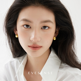 EVESENSE时髦小金蛋金色耳钉高级复古气质感耳饰百搭ins气质耳环