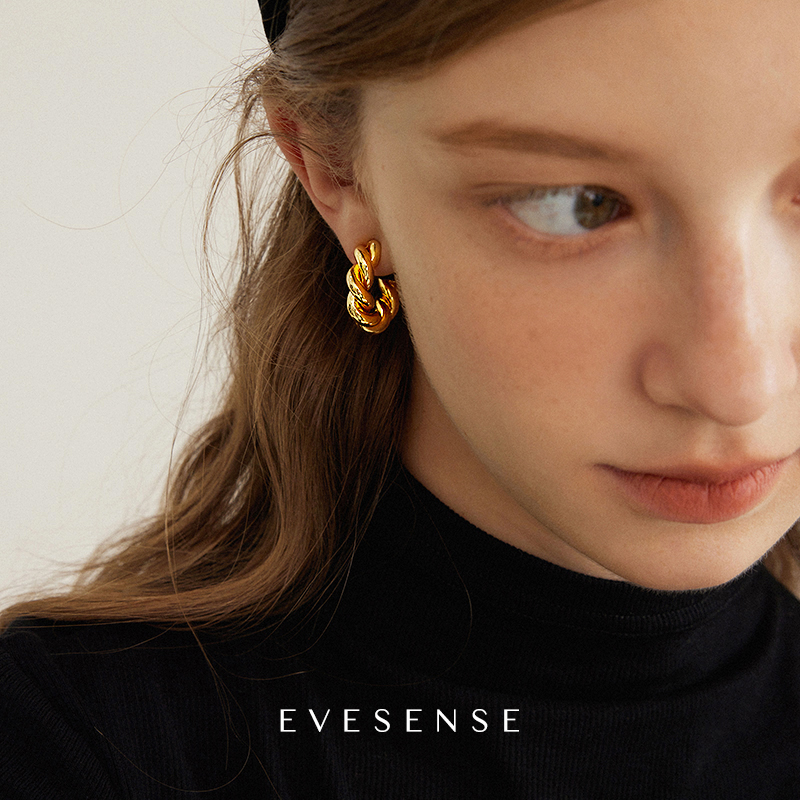 EVESENSE经典款精工金色麻花耳圈