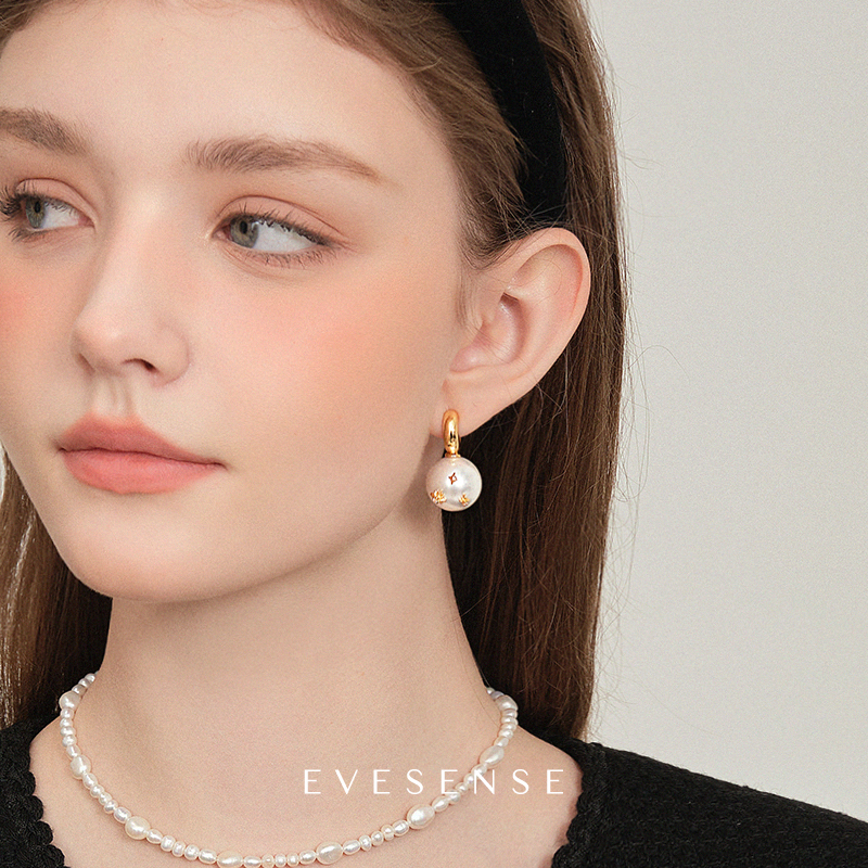 EVESENSE法式高级镶钻珍珠耳饰