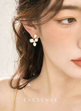 EVESENSE莫奈花园高级感白色珐琅花朵耳环温柔气质绝美耳饰耳夹