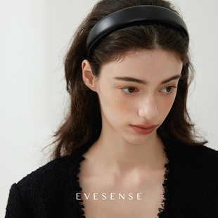 EVESENSE黑色高级感皮质发箍时髦简约气质显颅顶百搭ins新款 发饰