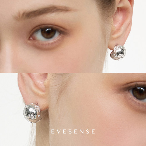 EVESENSE银色镶钻五角星球形耳环