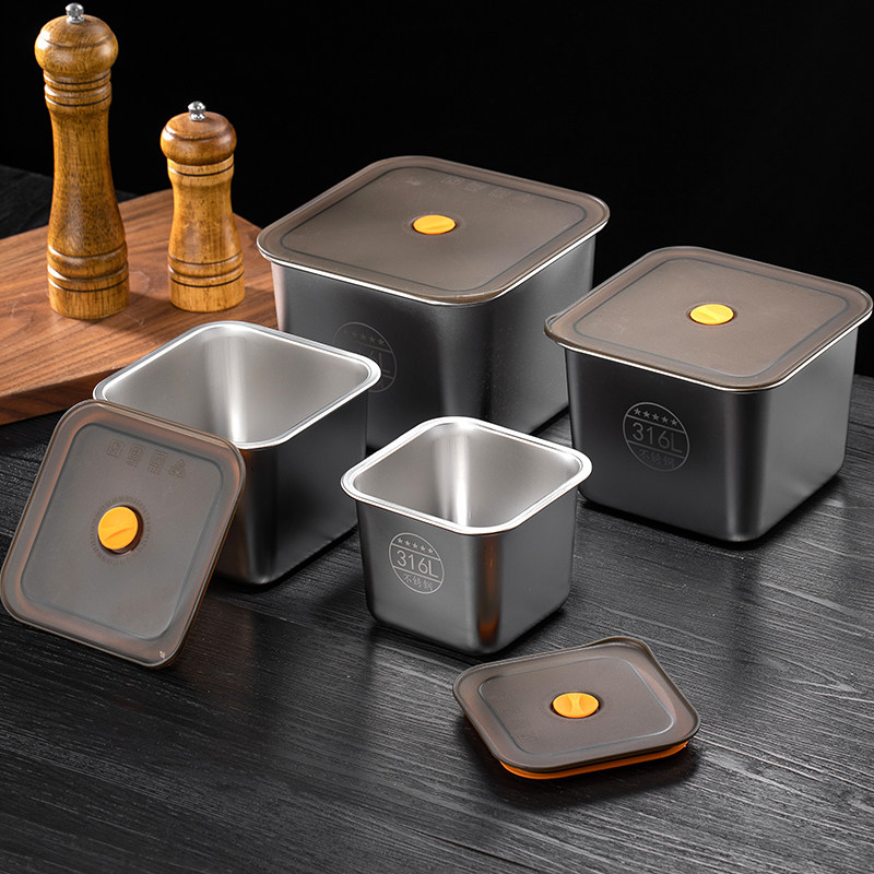 316L不锈钢调料罐商用猪油罐子带盖料缸佐料方形味盅辣椒油调料盒