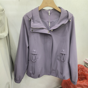 通勤风连帽短外套女宽松拉链夹克2026春季 厂家直销 紫色常规款