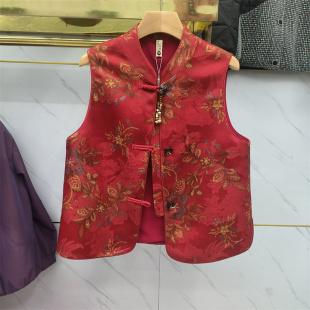 马甲 红色坎肩外套中式 新中式 风复古盘扣提花马甲女2026春季