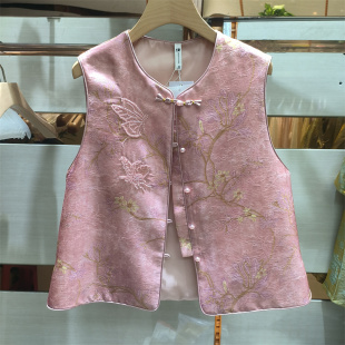 女装 马甲女重工绣花马夹专柜正品 风圆领排扣刺绣花朵无袖 新中式
