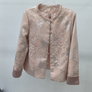 高贵气质上衣女装 新中式 饰盘扣开衫 珍珠装 风花卉刺绣短外套女春季
