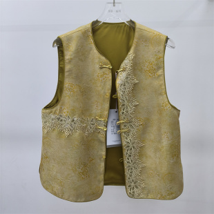 外套妈妈女装 新中式 重工刺绣马甲女盘扣提花坎肩背心国风马夹无袖