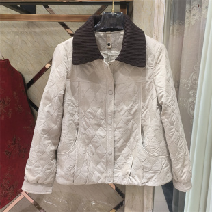 百搭撞色翻领菱格夹克女春季 宽松显瘦短外套洋气上衣商场同款