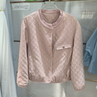 春季 菱格纹外套显瘦百搭时尚 棒球服 休闲风圆领夹克女短款 商场同款