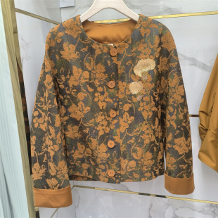 圆领纽扣气质高级感外套商场同款 新中式 复古风提花短外套女春季