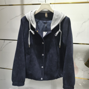 百搭显瘦减龄外套妈妈女装 新款 春季 休闲风连帽牛仔蓝夹克女短款