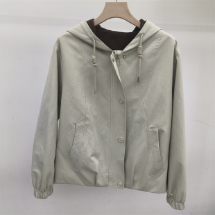 休闲风连帽短外套女2026春季 夹克带帽外套 妈妈中年宽松显瘦时尚