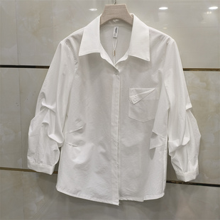 上衣商场同款 休闲风白色衬衫 翻领宽松显瘦时尚 新款 女2026春季