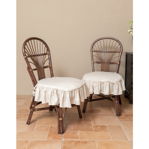 法式亚麻椅垫餐桌椅子坐垫纯色高级感布艺坐垫透气可拆洗荷叶边款