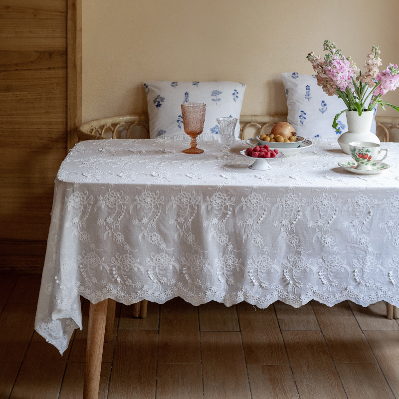 白色桌布长方形刺绣全棉