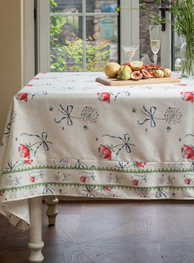 美式桌布防水亚麻布艺法式田园风复古长方形餐桌台布下午茶桌盖布