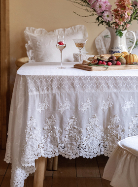 法式桌布白色蕾丝轻奢高级氛围感ins餐桌台布盖布茶几桌布长方形