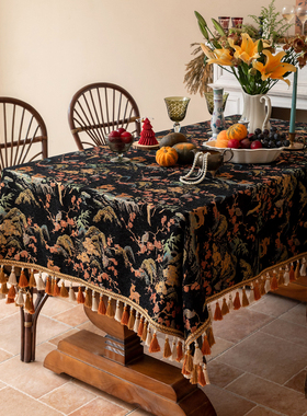 欧式长方形桌布轻奢高级感客厅茶几布餐桌布艺黑色台布现代中式